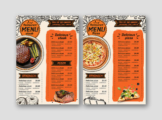 橙色复古风西餐厅餐饮店美食菜单价目表西餐菜单